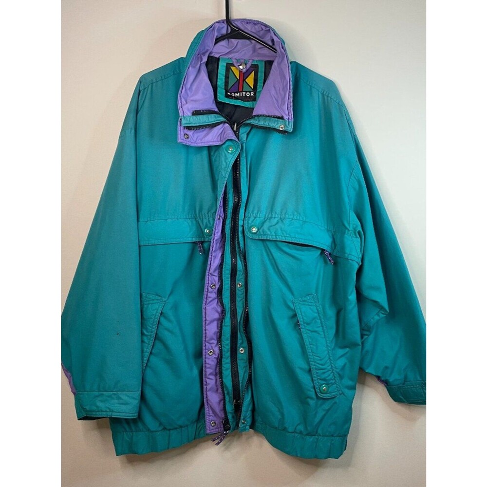 Vintage 90s Komitor Teal and Purple Windbreaker Light Jacket Size XL